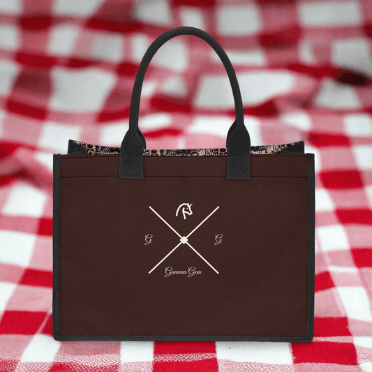Brown canvas tote handbag.