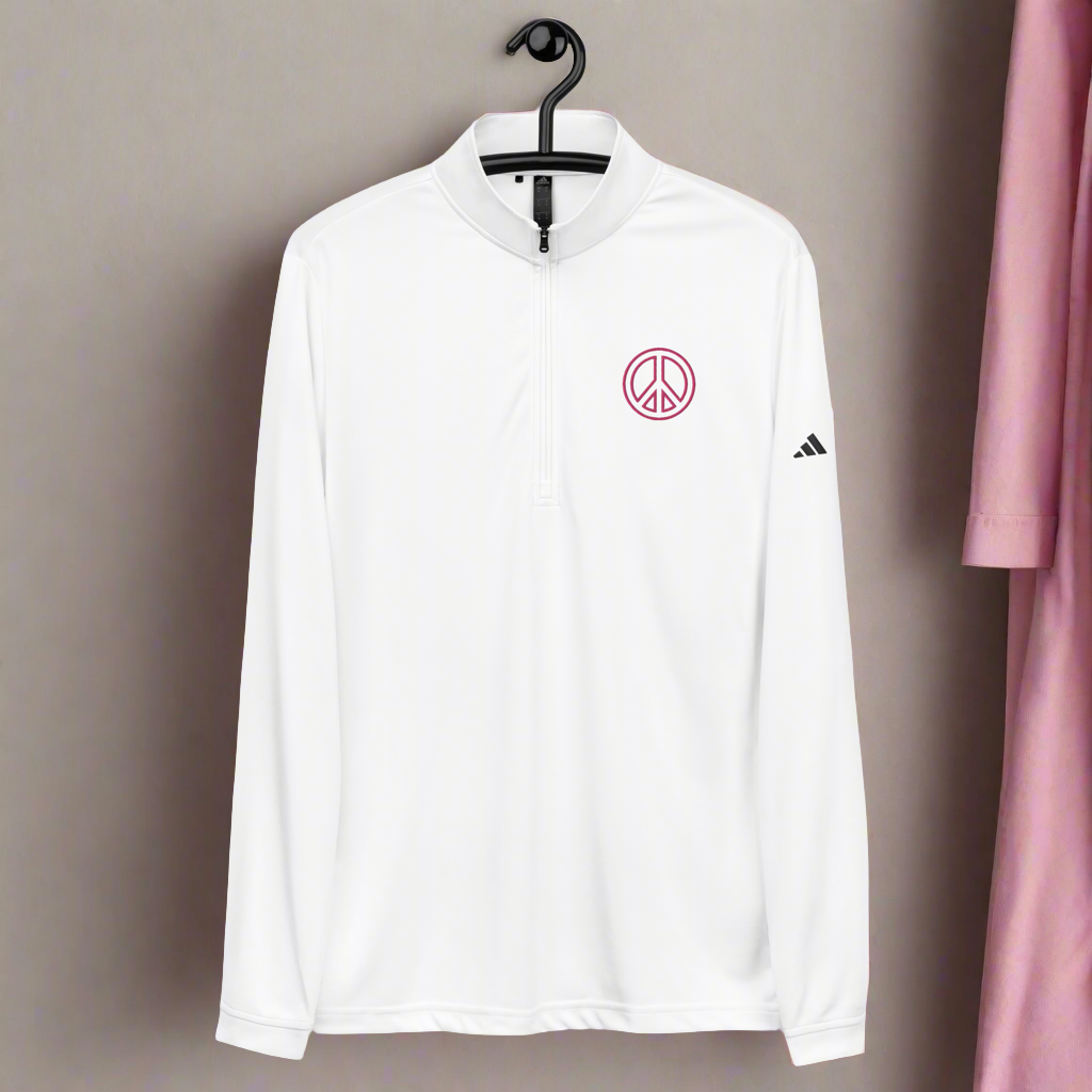 White and hot pink adidas® quarter zip women’s pullover.