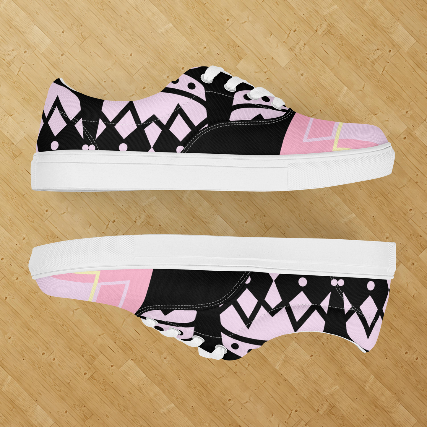 Black and lilac women’s laced canvas shoes.