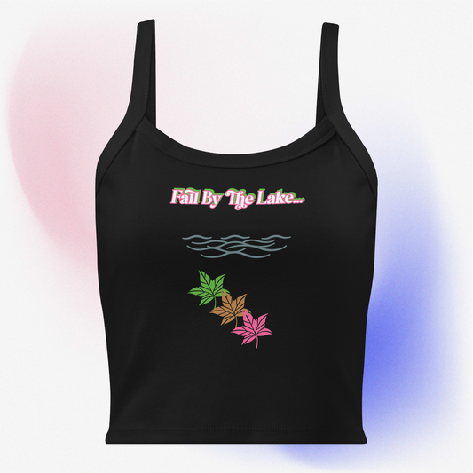 Black and multi-color fall by the lake women’s micro tank top.