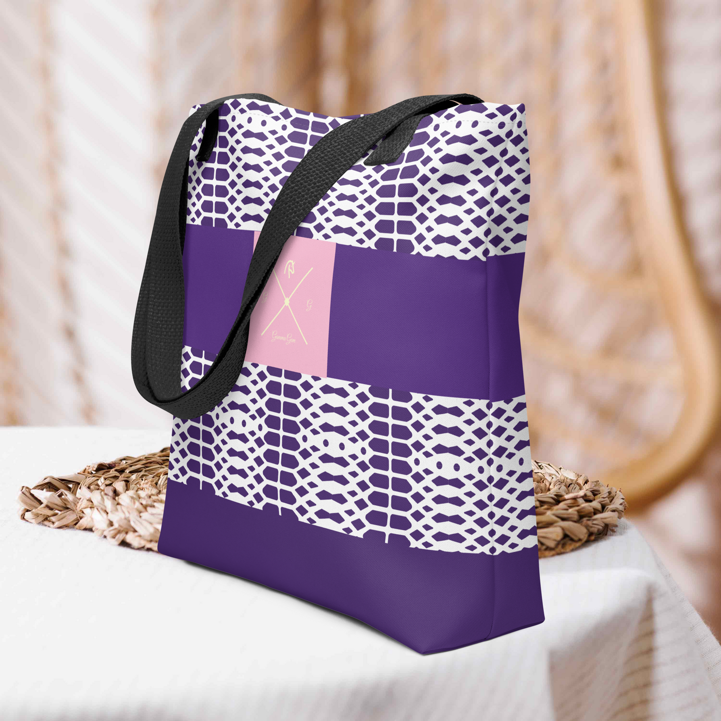 Purple animal tote bag.