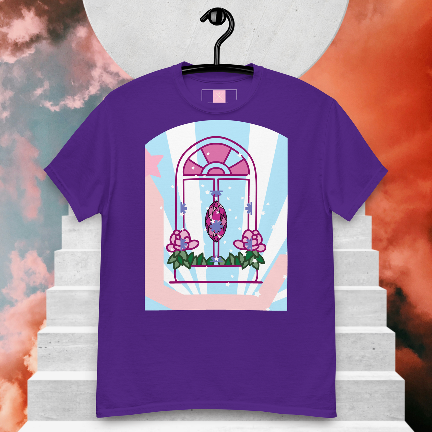 Colorful top on a hanger.