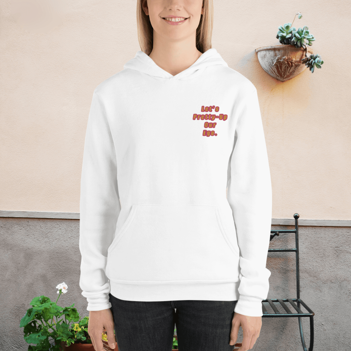 White let’s pretty-up our ego women’s hoodie. Gamma Gem