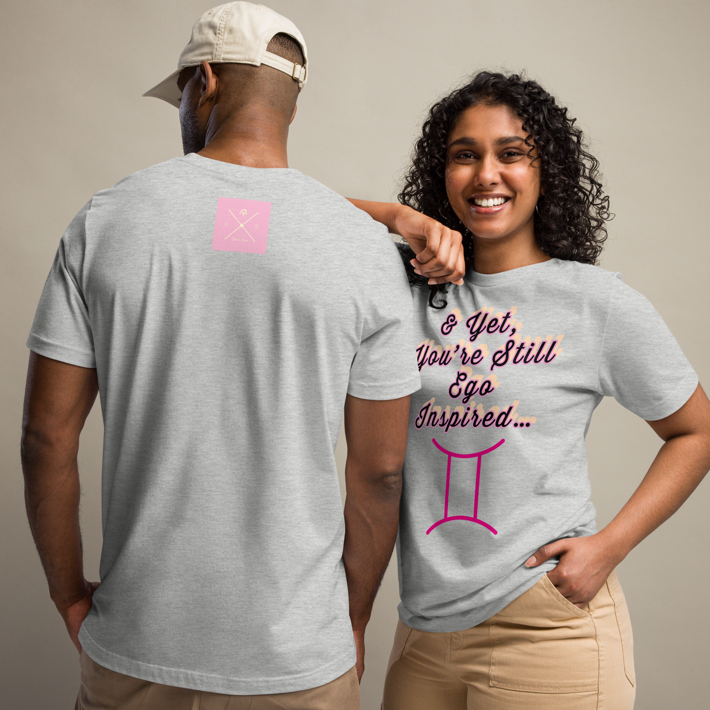 Neutral gray and fuchsia & yet, you’re still ego inspired t-shirt. Gamma Gem