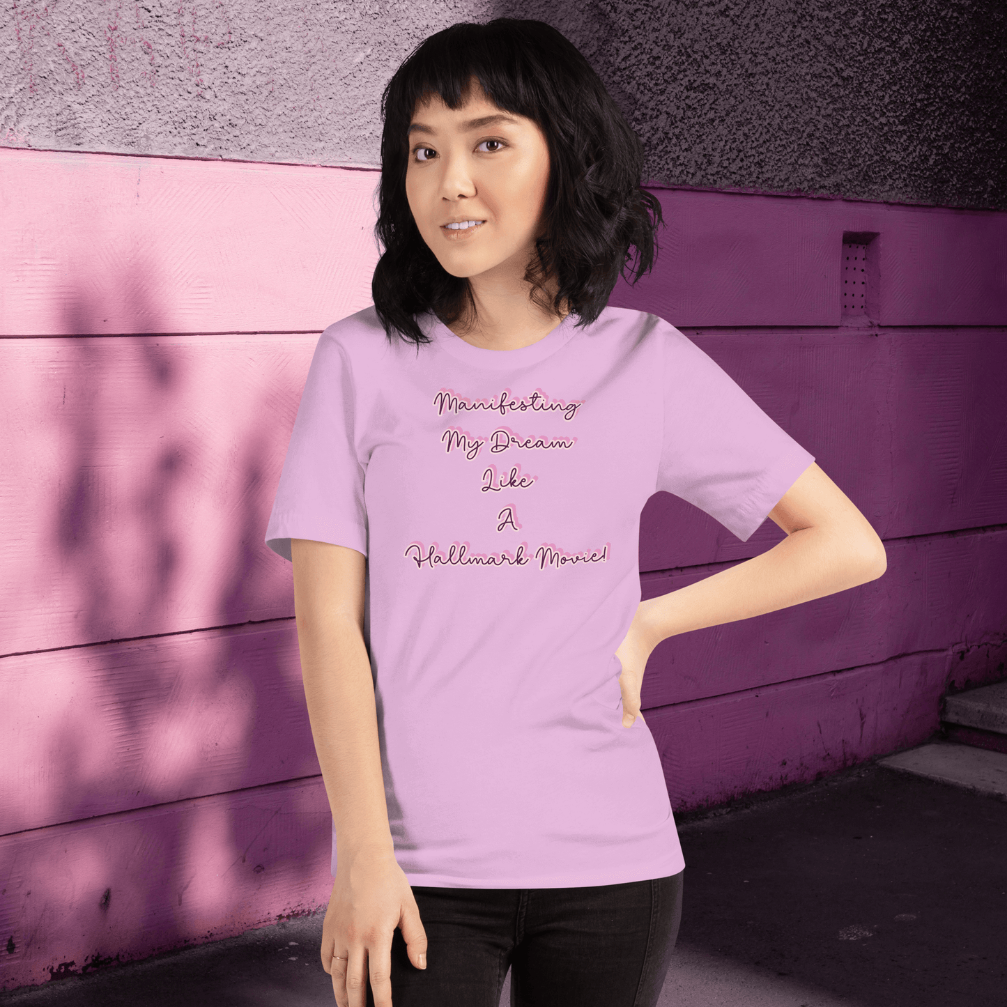 Lilac manifesting my dream like a hallmark movie women’s tee. Gamma Gem.