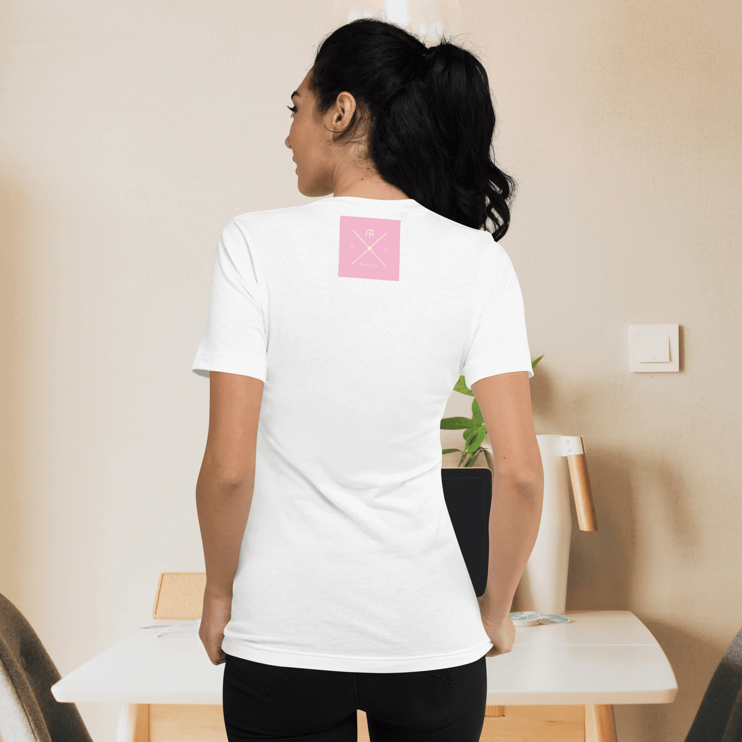 White let’s pretty-up our ego v-neck women’s t-shirt. Gamma Gem