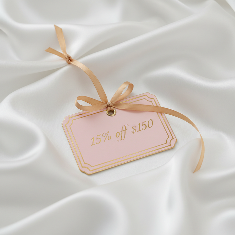 A pink and gold sale tag.