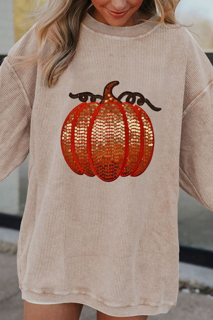 Pumpkin sequin women’s long sleeve sweatshirt.