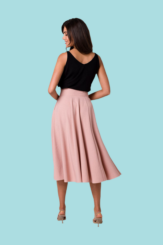 Light pink women’s zipper midi skirt.