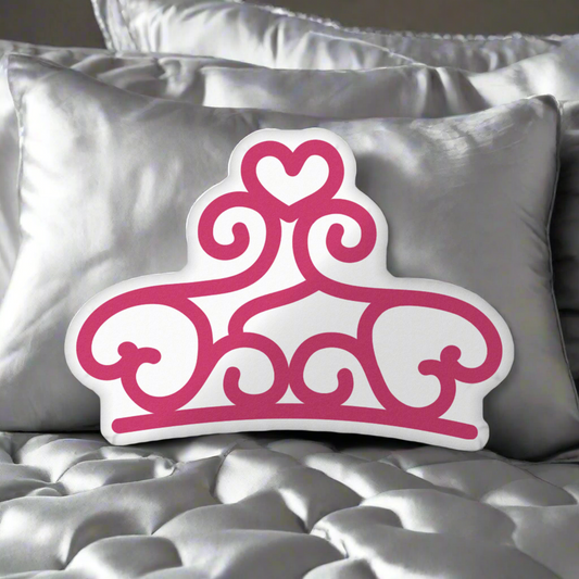 White and hot pink crown pillow.