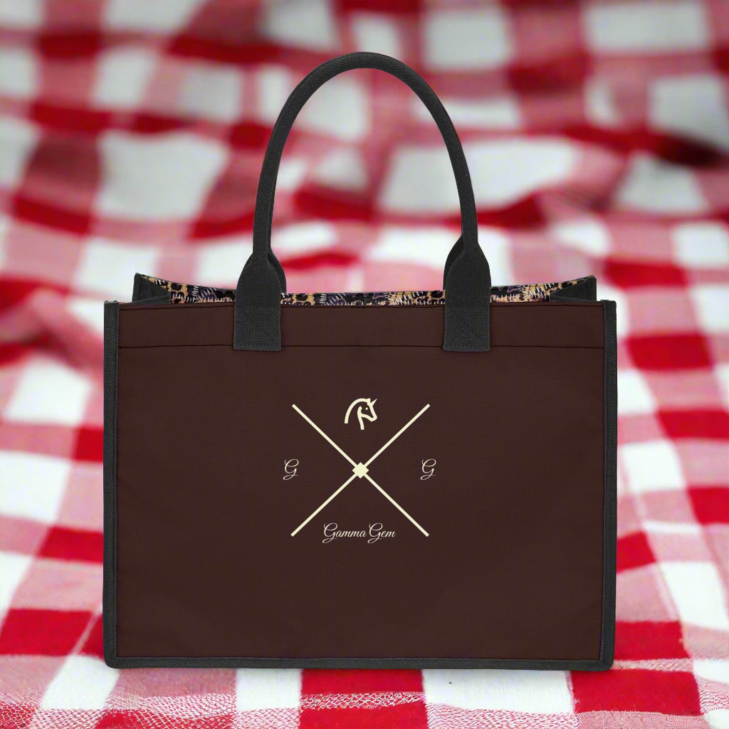 Brown canvas tote handbag.