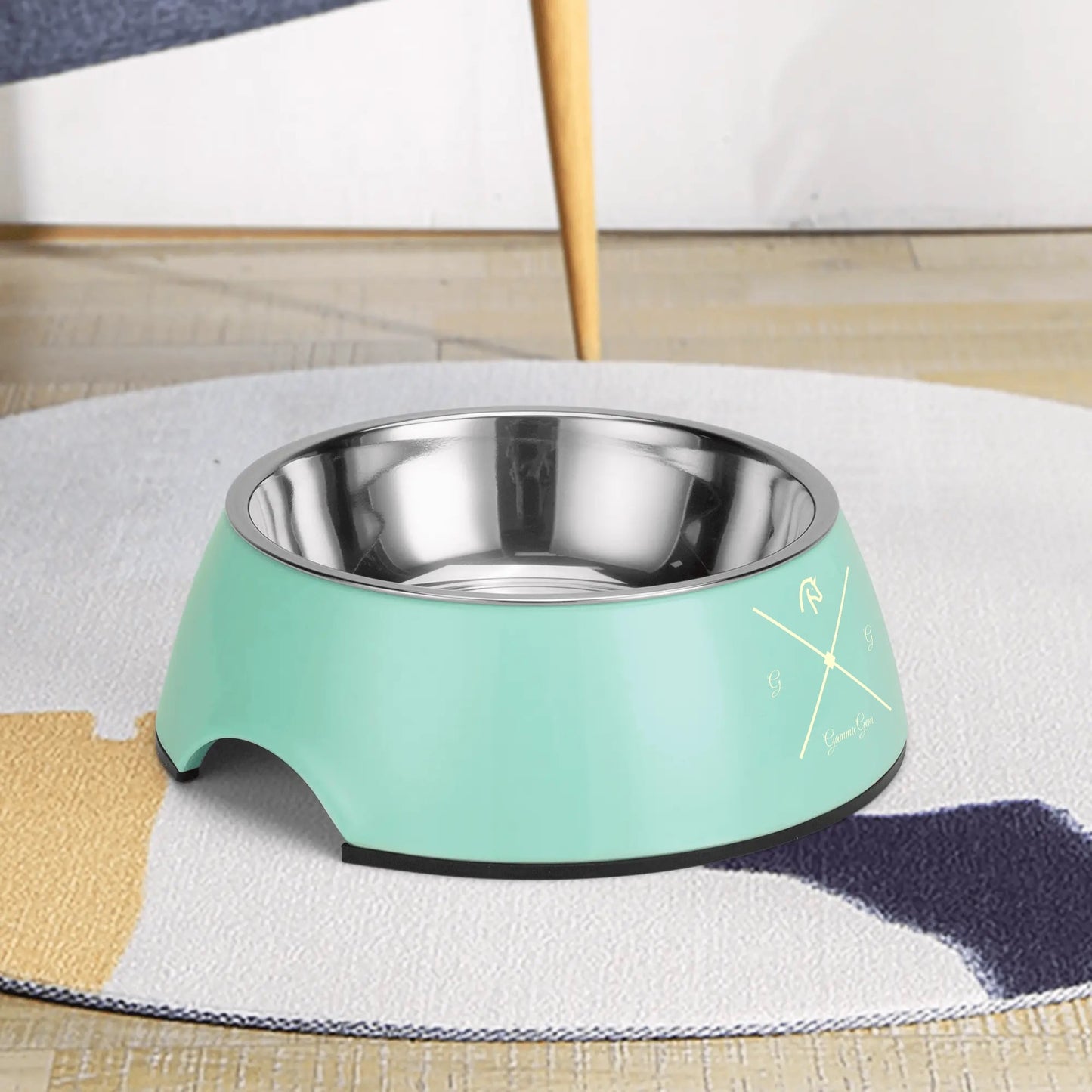 Neutral steel dye-free pet bowl.