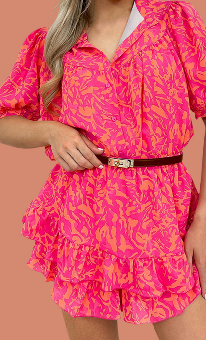 Hot pink half sleeve women’s mini dress.