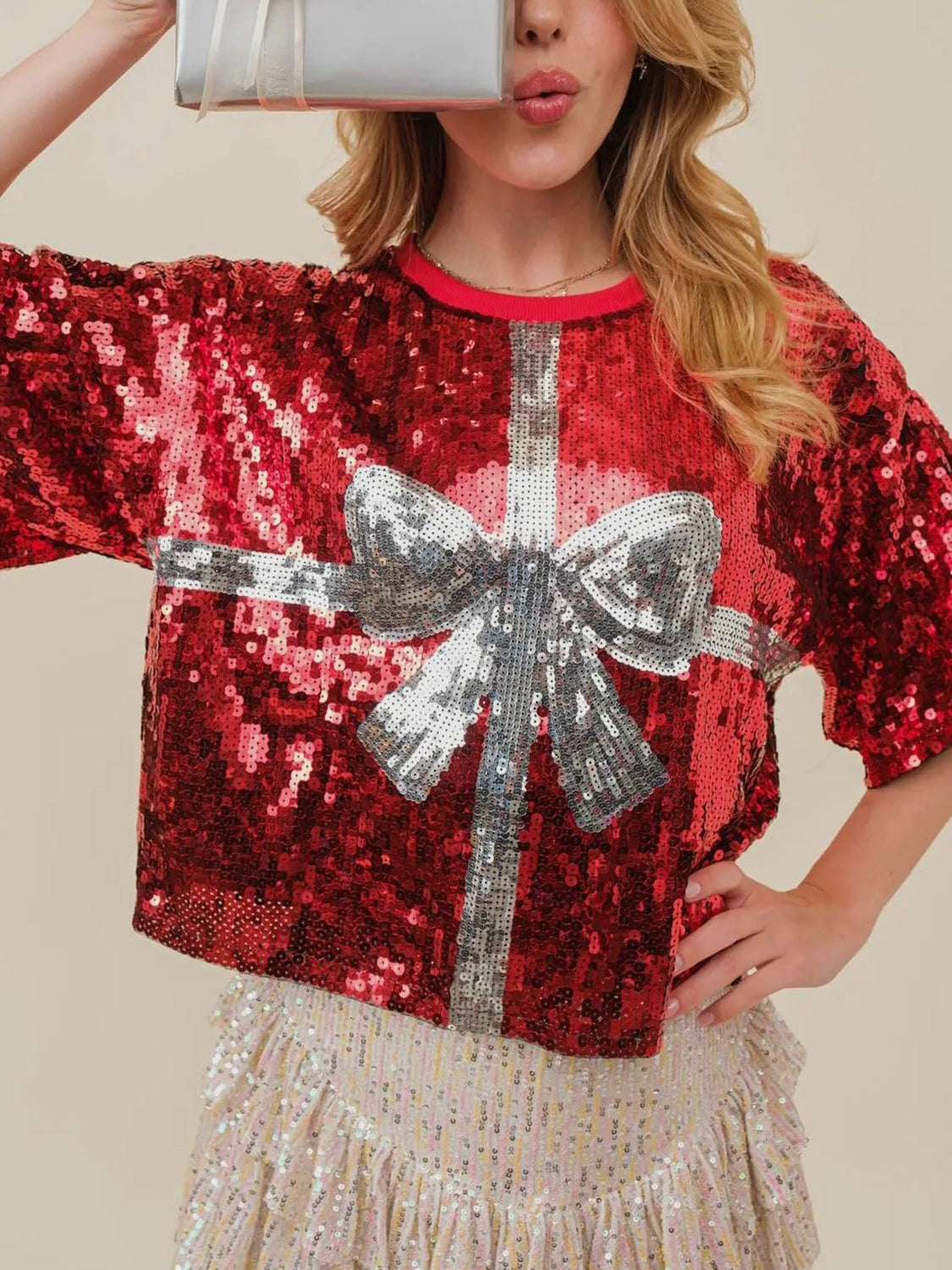 Sequin gray bow women’s top.