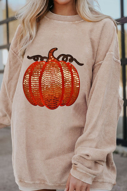 Pumpkin sequin women’s long sleeve sweatshirt.