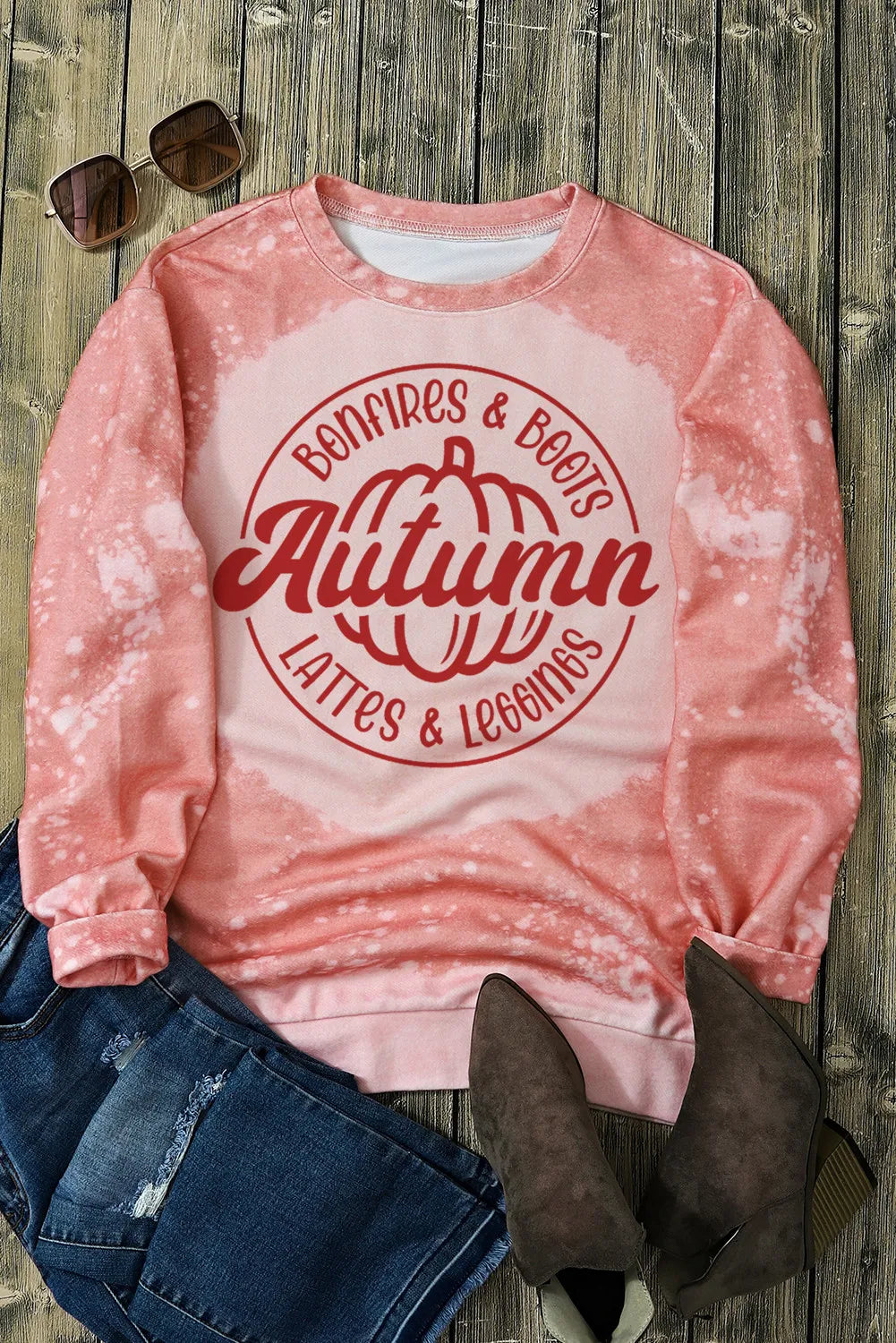 Pink autumn bonfire and boots; lattes and leggings long sleeve women’s sweatshirt.