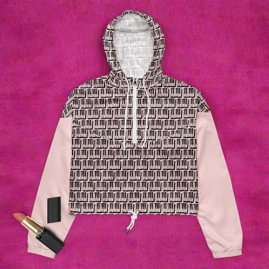 Black and pink piano women’s cropped windbreaker.