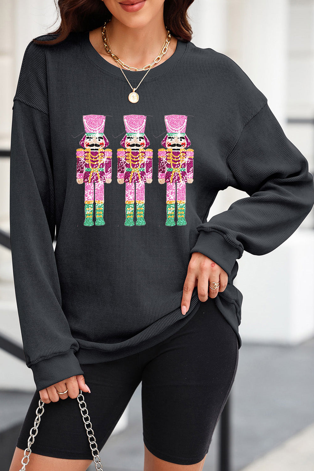 Sequin nutcracker long sleeve women’s sweatshirt.