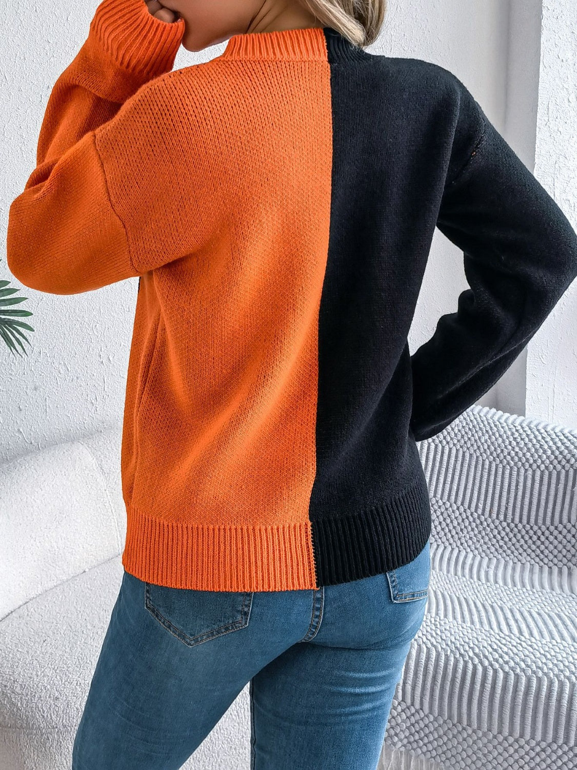 Pumpkin half sided long sleeve women’s sweater.