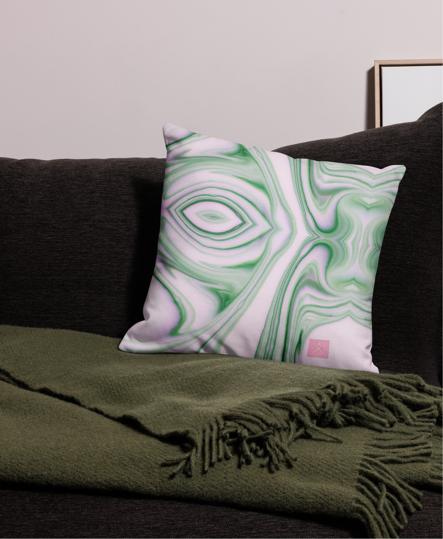 Small lilac and green front and back premium pillow.