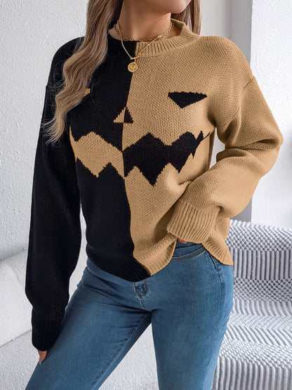 Pumpkin half sided long sleeve women’s sweater.