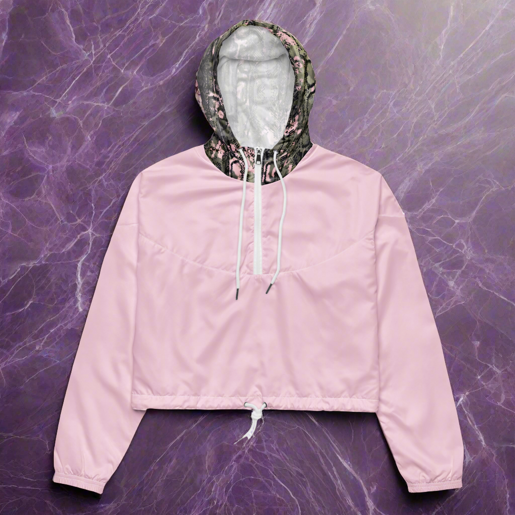 Light pink and animal print women’s cropped windbreaker.