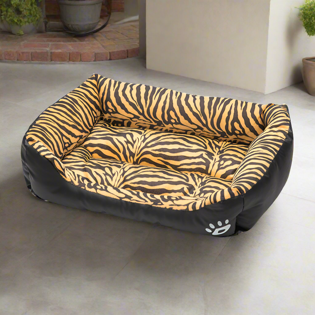 Neutral pet animal print bed.