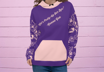 Indigo and lilac women’s let’s pretty-up our ego doll hoodie.