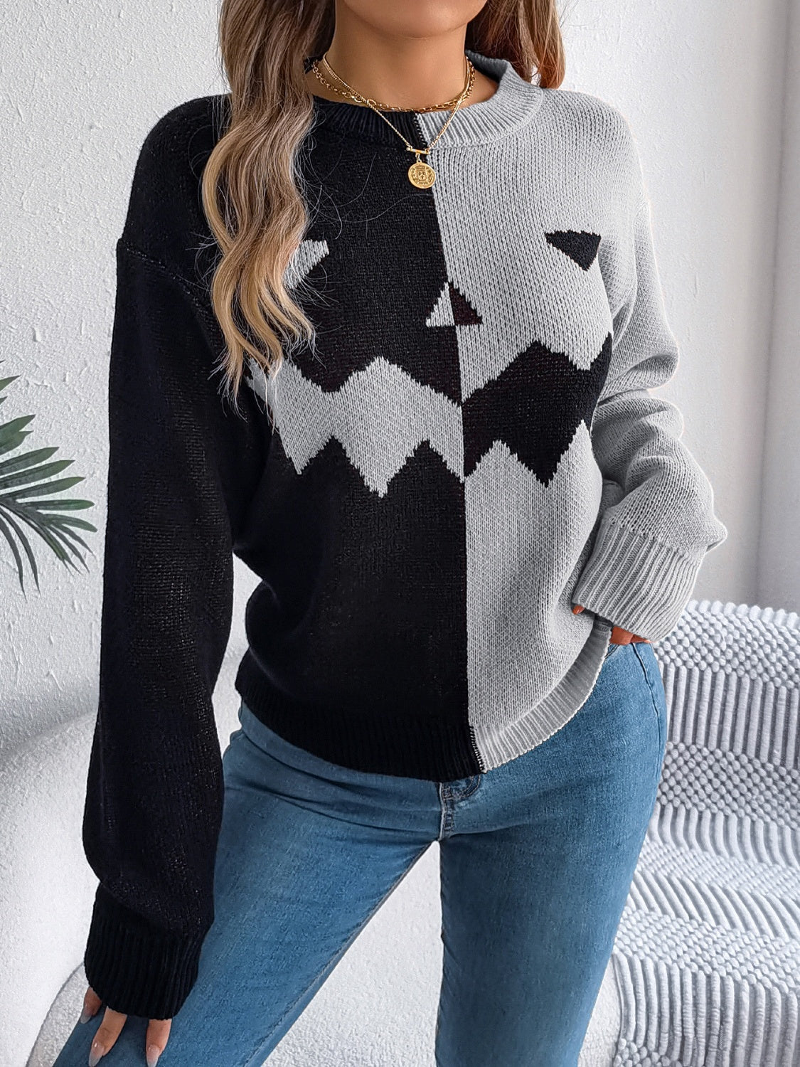 Pumpkin half sided long sleeve women’s sweater.