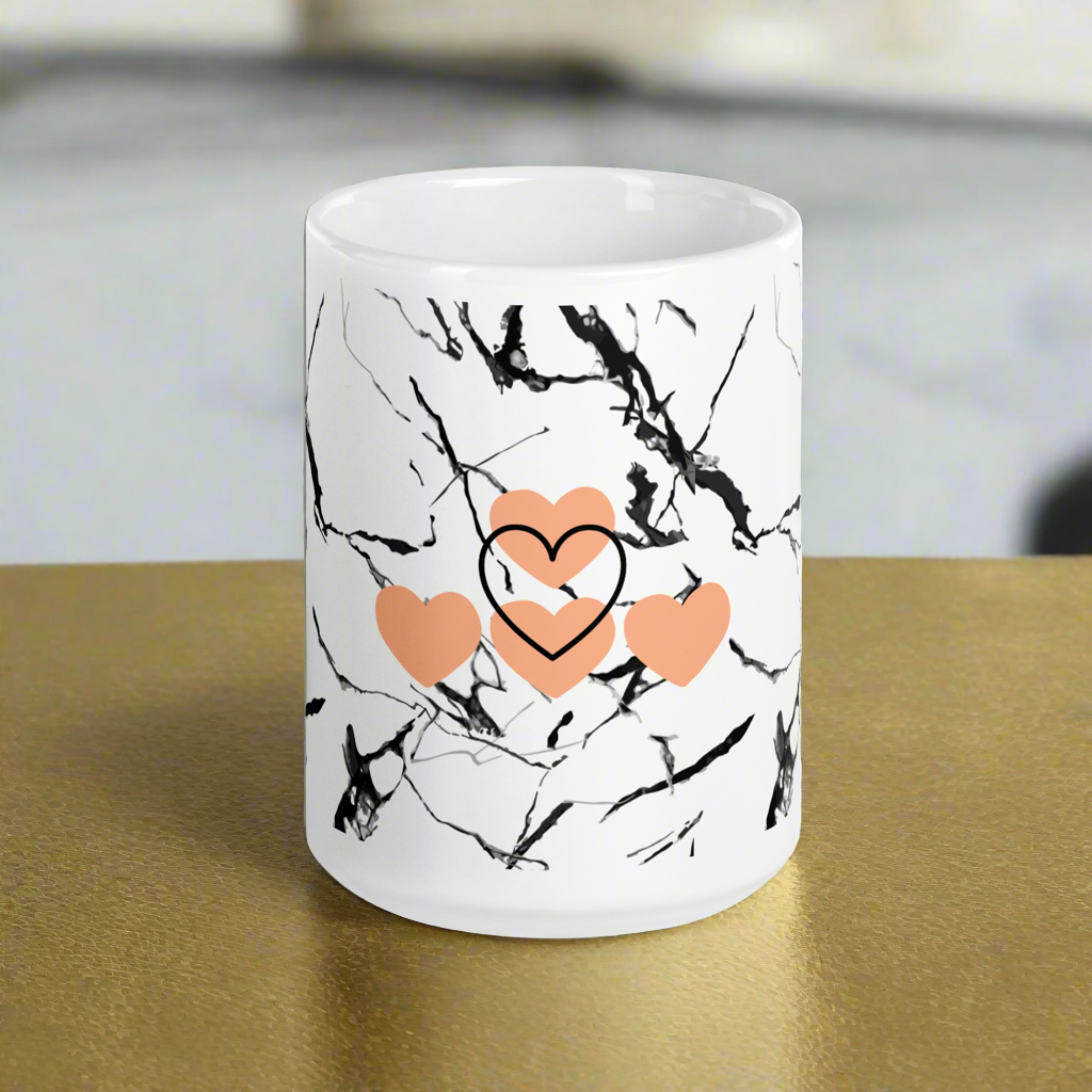 Medium white and orange glossy mug.