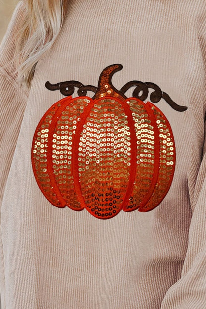 Pumpkin sequin women’s long sleeve sweatshirt.