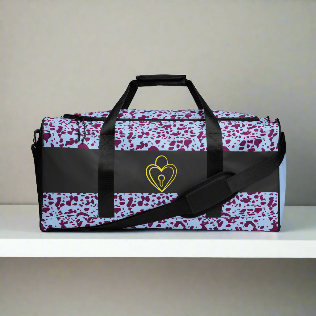 Purple and lock duffle bag.