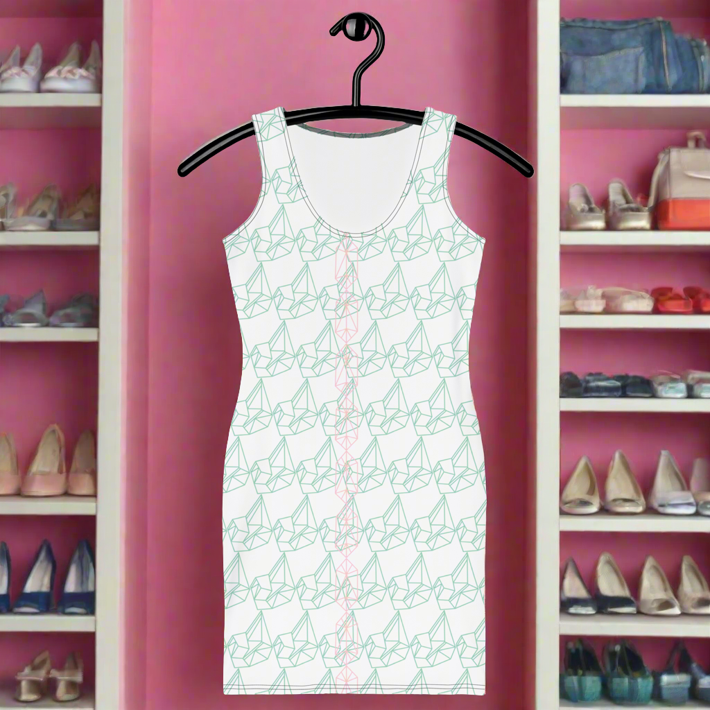 White and light green women’s multi-color bodycon dress.