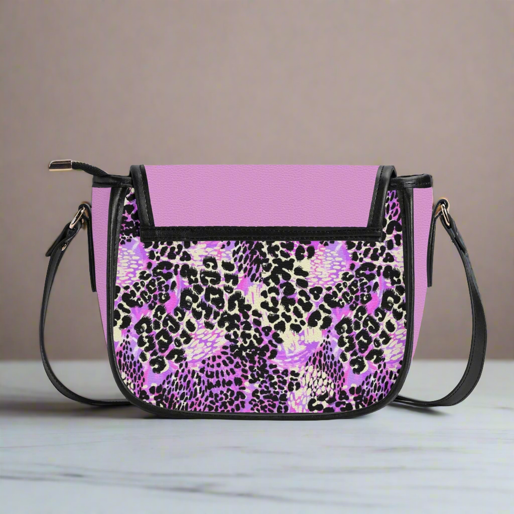 PU leather pink animal saddle handbag.