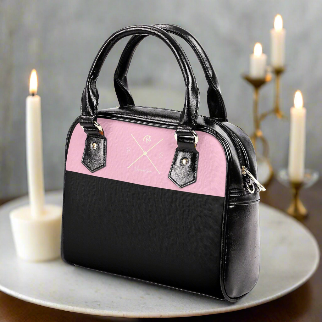 PU leather shoulder handbag with long strapping.