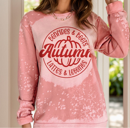 Pink autumn bonfire and boots; lattes and leggings long sleeve women’s sweatshirt.