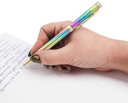 Rainbow “gg” engraved 6-pack ballpoint pen.