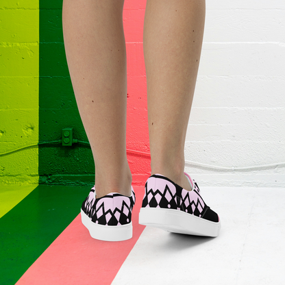 Black and lilac women’s laced canvas shoes.