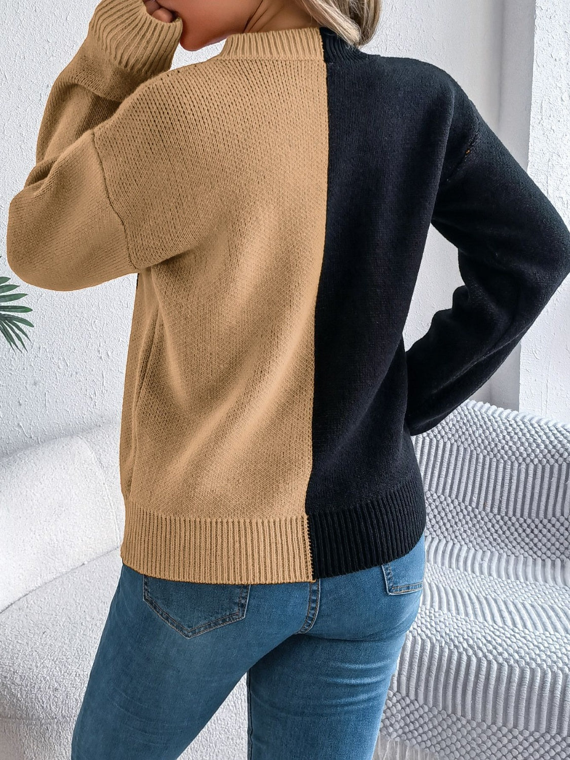 Pumpkin half sided long sleeve women’s sweater.