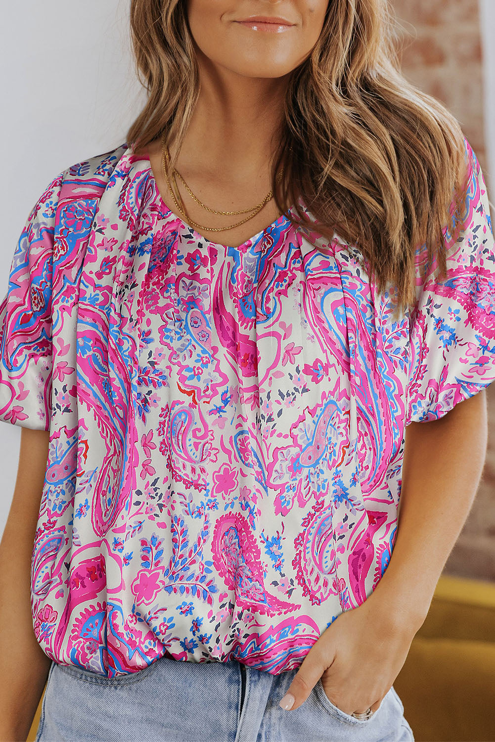 Paisley flutter sleeve women’s blouse.