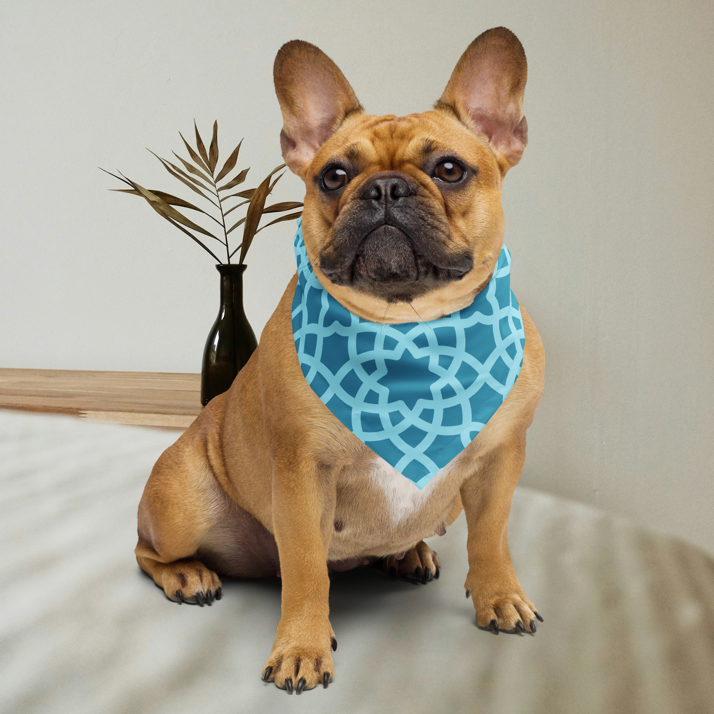 Neutral blue pet scarf.