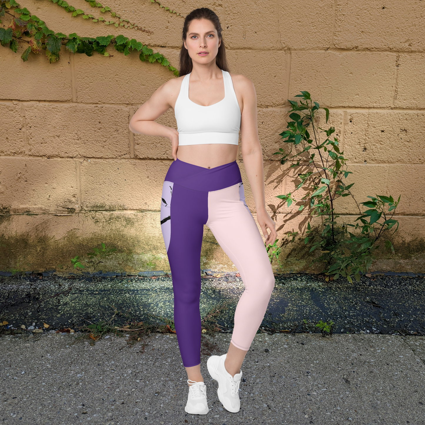 Legging croisé femme violet et lilas avec poches.