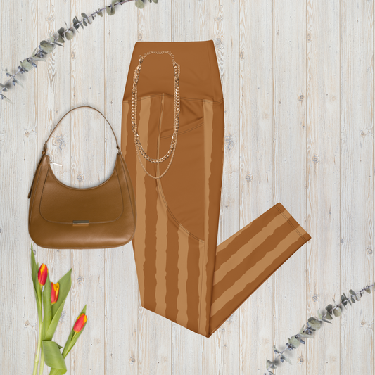 Tan and brown leggings women’s with pockets.