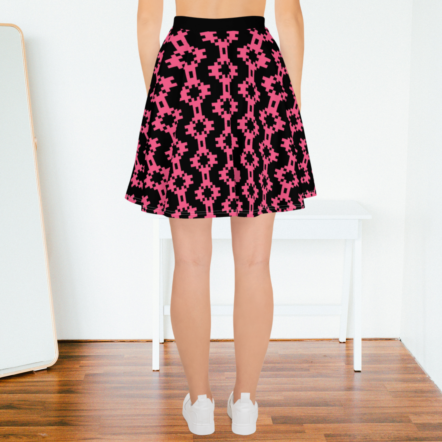 Black and hot pink women’s skirt.