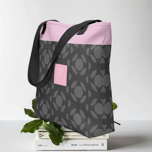 Gray and pink tote bag.