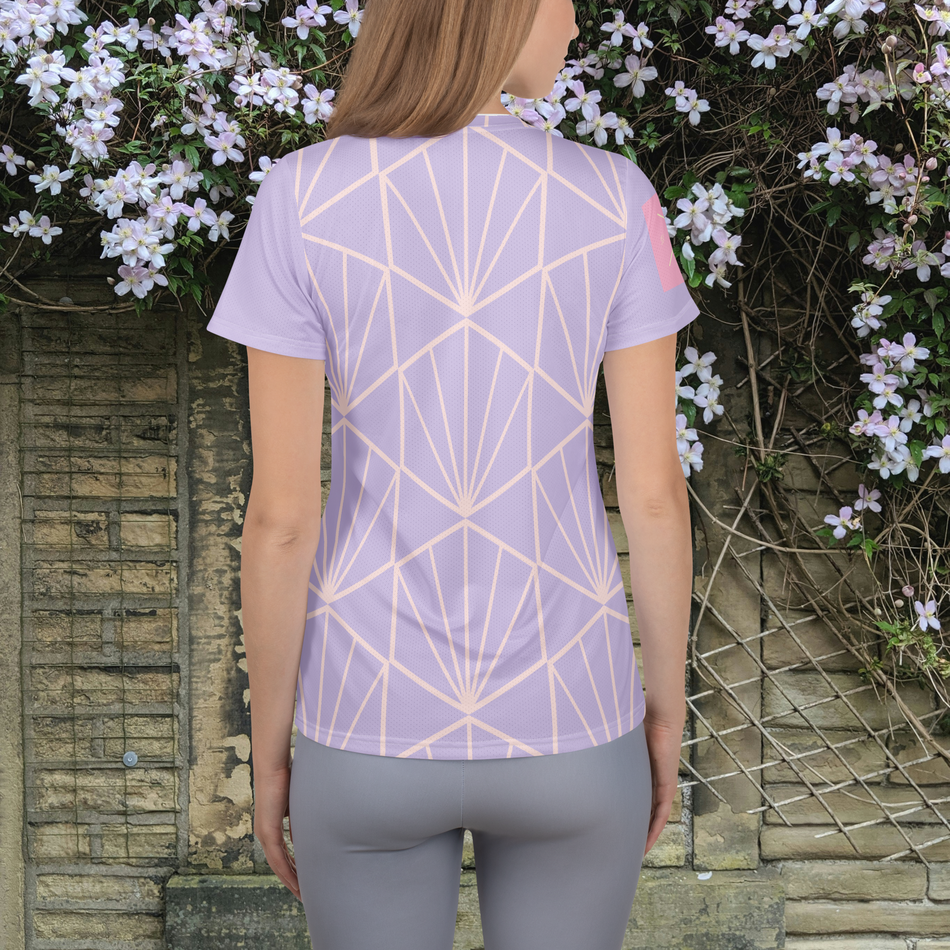 Lavender and light pink women's athletic t-shirt.