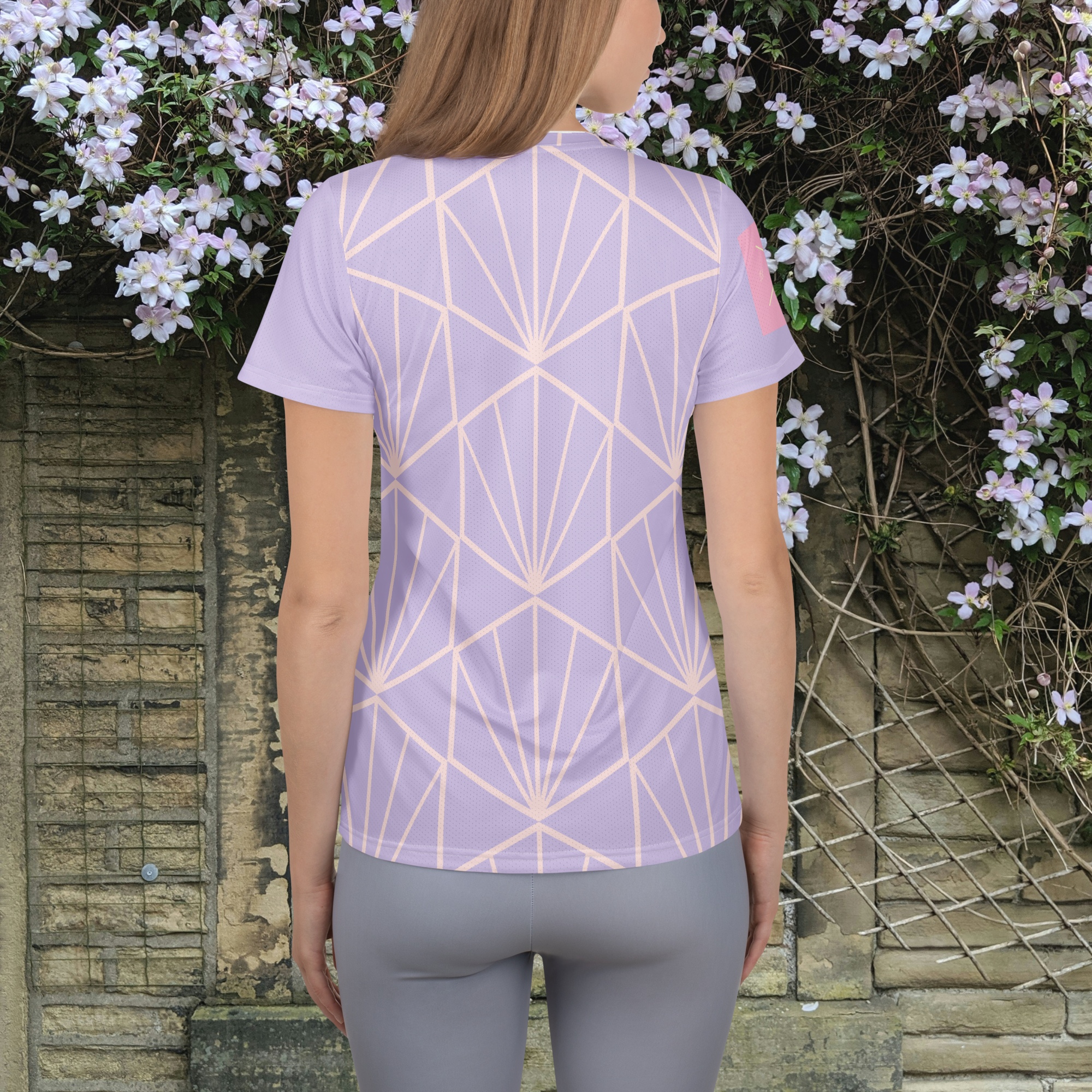 Lavender and light pink women's athletic t-shirt.