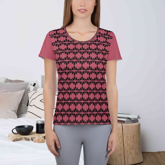 T-shirt athlétique femme marron et noir.