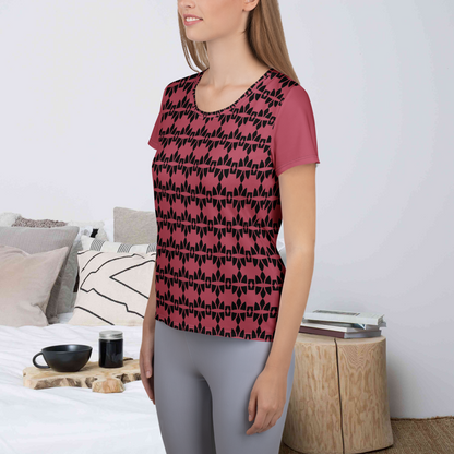 Maroon and black women's athletic t-shirt.