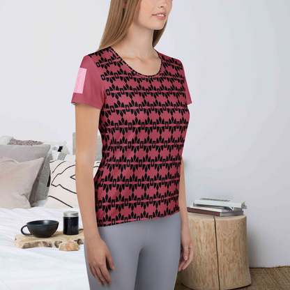 Maroon and black women's athletic t-shirt.